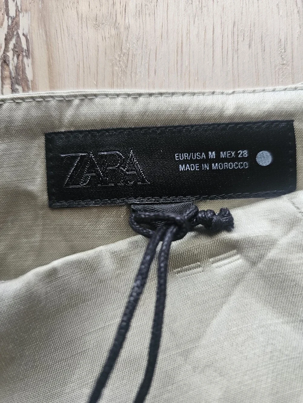 Zara Linen Viscose Wide Leg Pants NWT Light Olive Green Gold Champagne M
